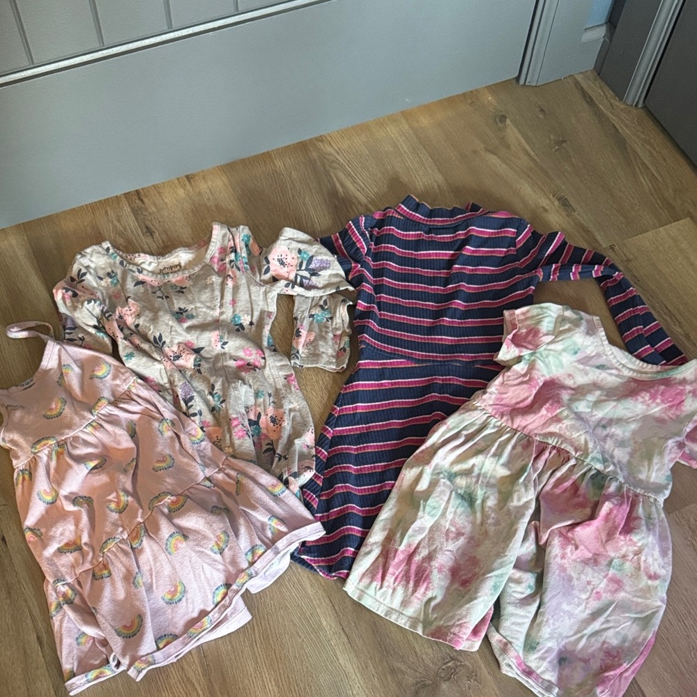 Kids Pink Floral & Tie-Dye Pajama Dress Set